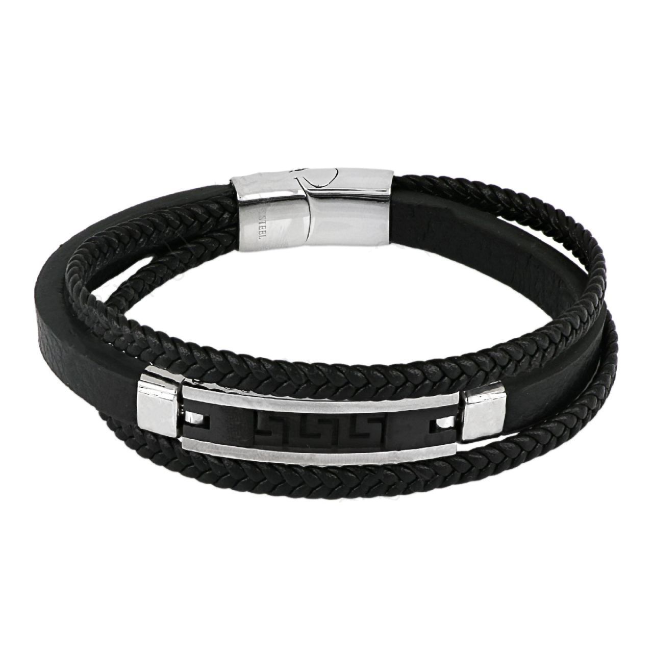 Βραχιόλι Από Δέρμα Και Ατσάλι Με Μαίανδρο TU29840