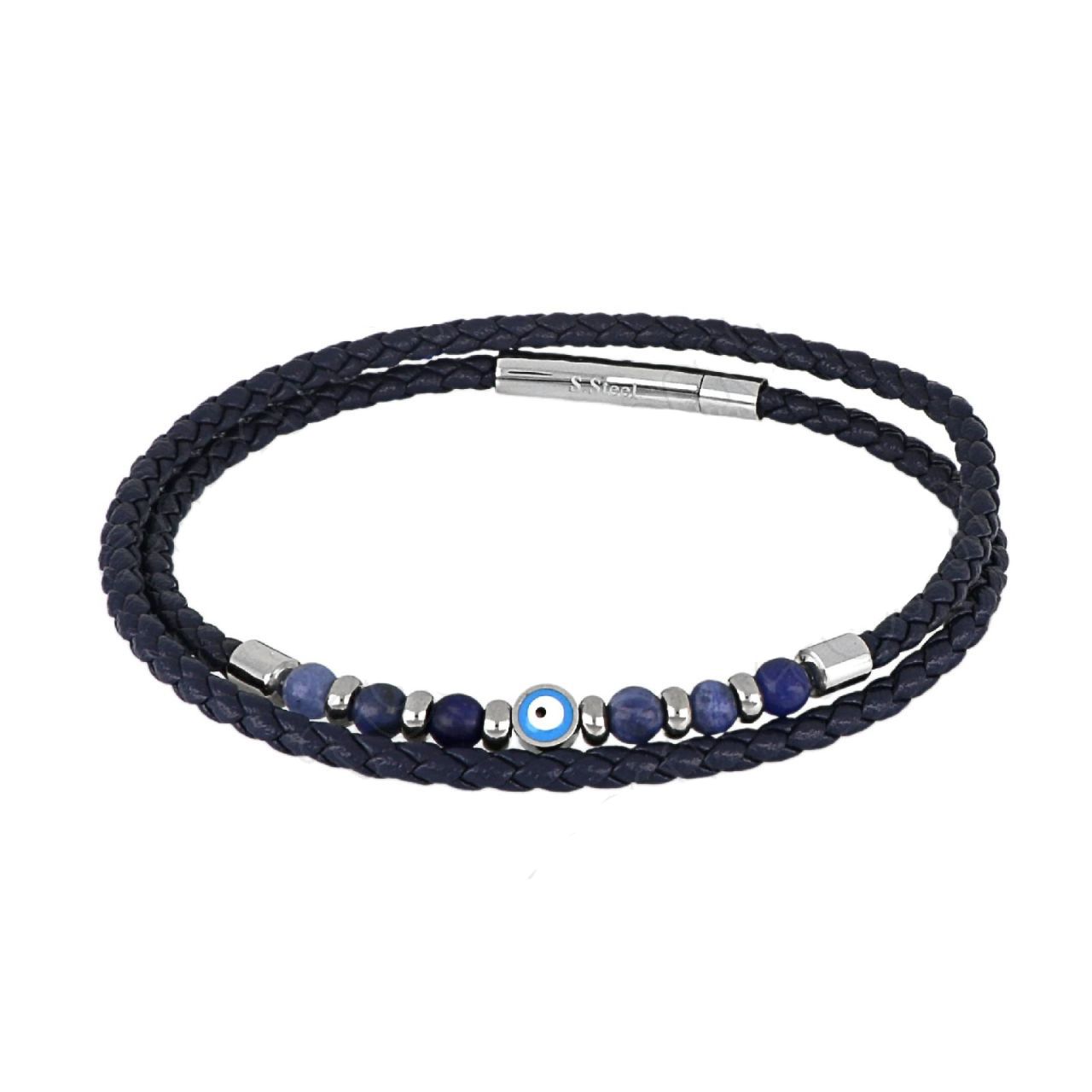 Βραχιόλι Από Δέρμα Και Ατσάλι Με Ματάκι TU29844