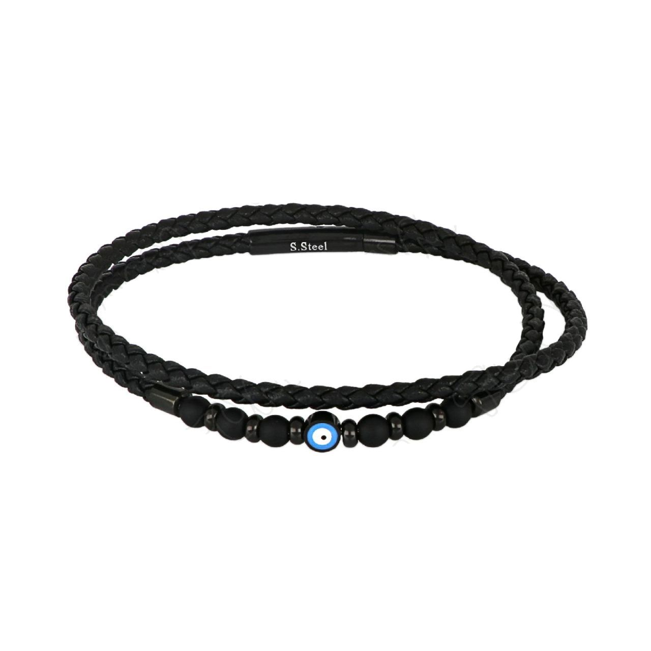 Βραχιόλι Από Δέρμα Και Ατσάλι Με Ματάκι TU29852