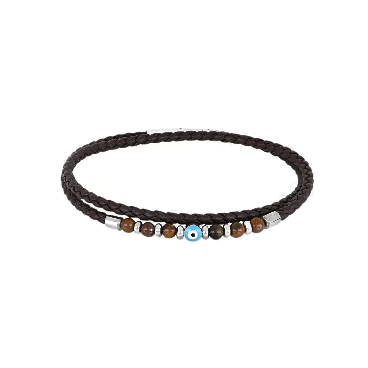 Βραχιόλι Από Δέρμα Και Ατσάλι Με Ματάκι TU29874