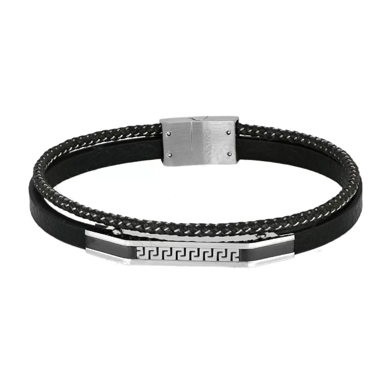 Βραχιόλι Από Δέρμα Και Ατσάλι Με Μαίανδρο TU29876