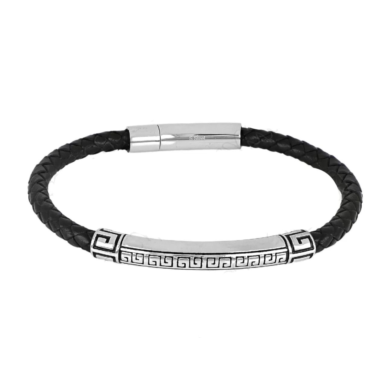 Βραχιόλι Από Δέρμα Και Ατσάλι Με Μαίανδρο TU29883