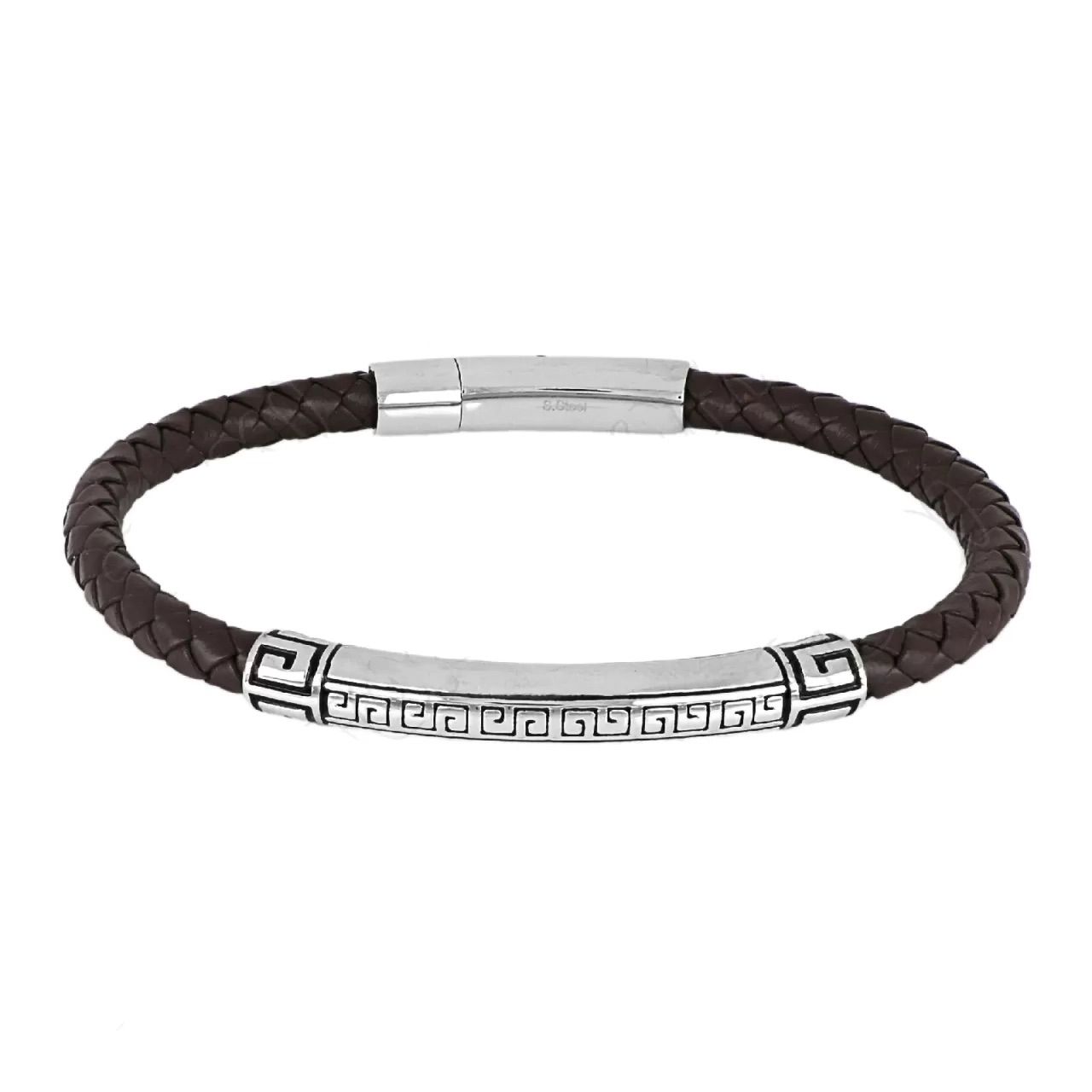 Βραχιόλι Από Δέρμα Και Ατσάλι Με Μαίανδρο TU29884