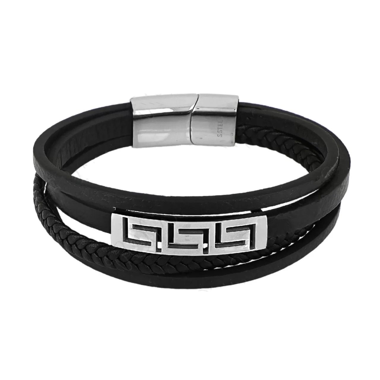 Βραχιόλι Από Δέρμα Και Ατσάλι Με Μαίανδρο TU29887