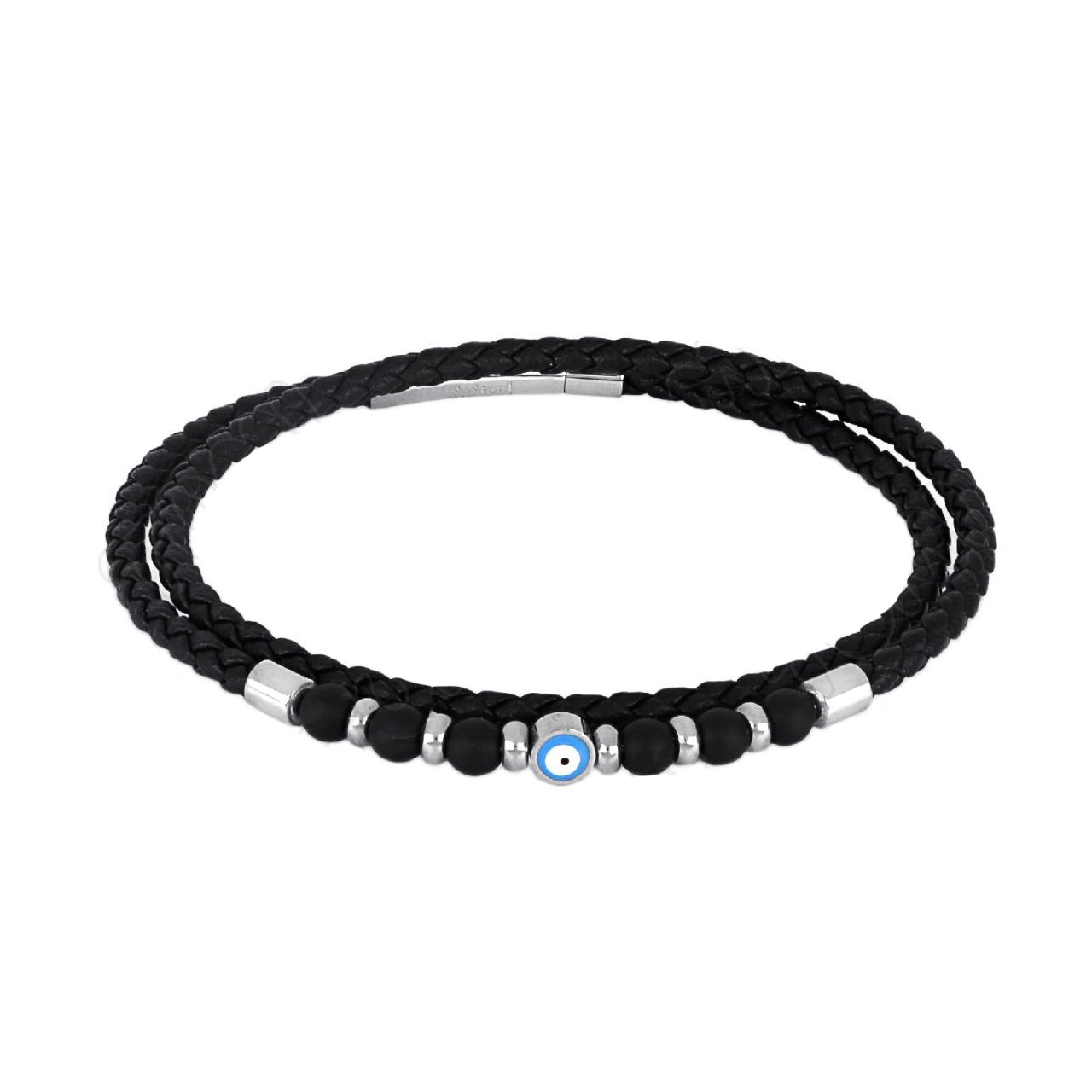 Βραχιόλι Από Δέρμα Και Ατσάλι Με Ματάκι TU29894