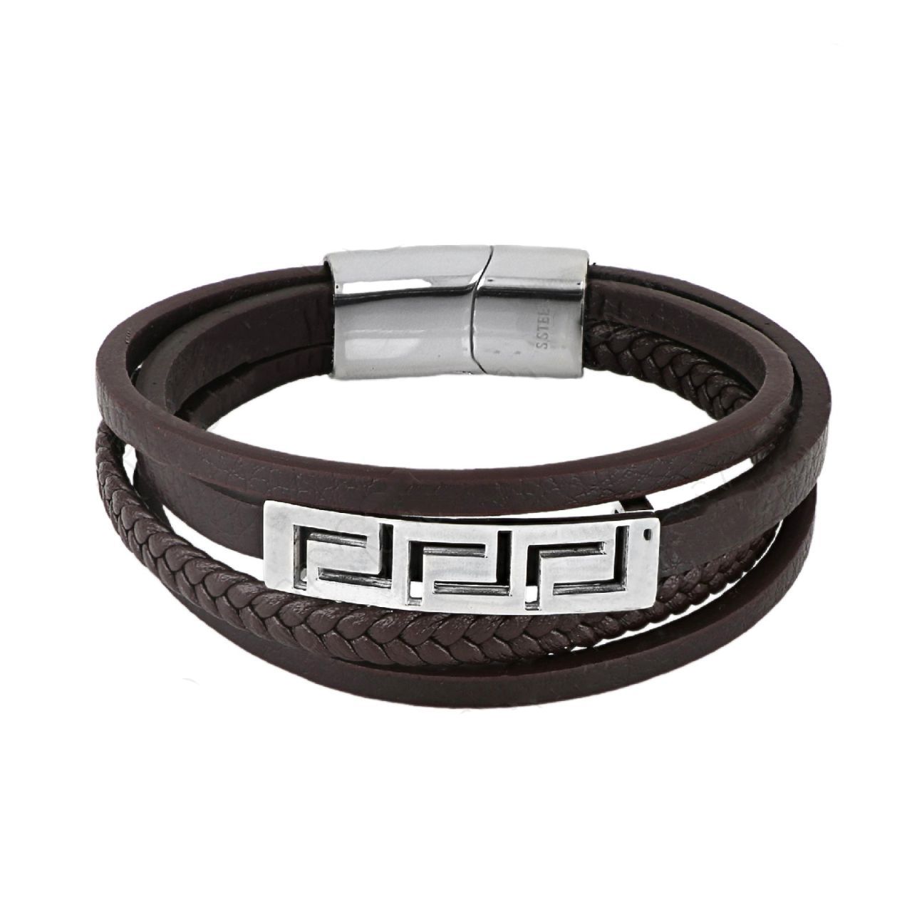 Βραχιόλι Από Δέρμα Και Ατσάλι Με Μαίανδρο TU29898
