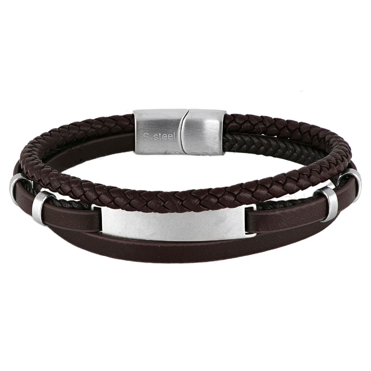 Βραχιόλι Από Δέρμα Και Ατσάλι Με Ταυτότητα TU29917