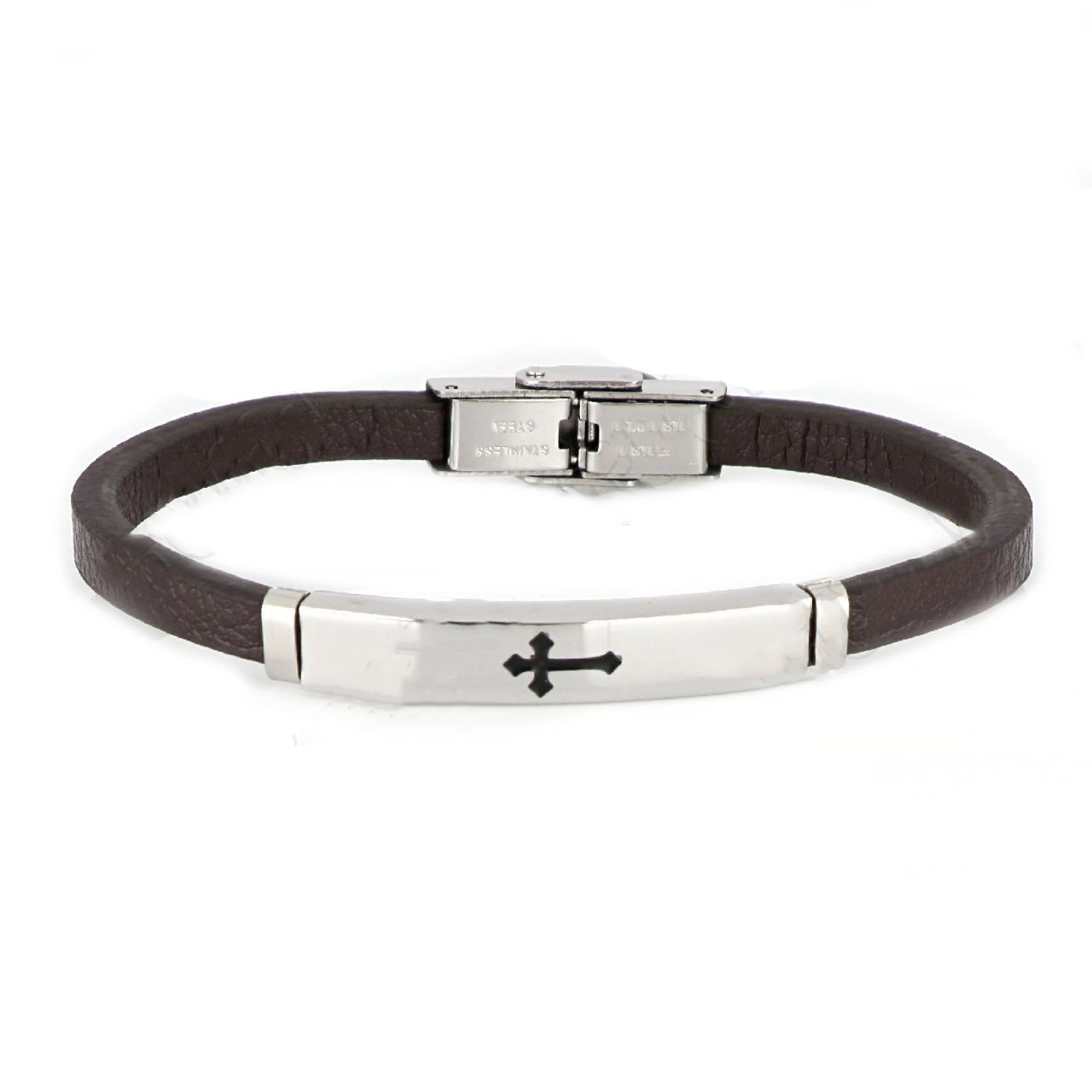 Βραχιόλι Από Δέρμα Και Ατσάλι Με Σταυρό TU29935