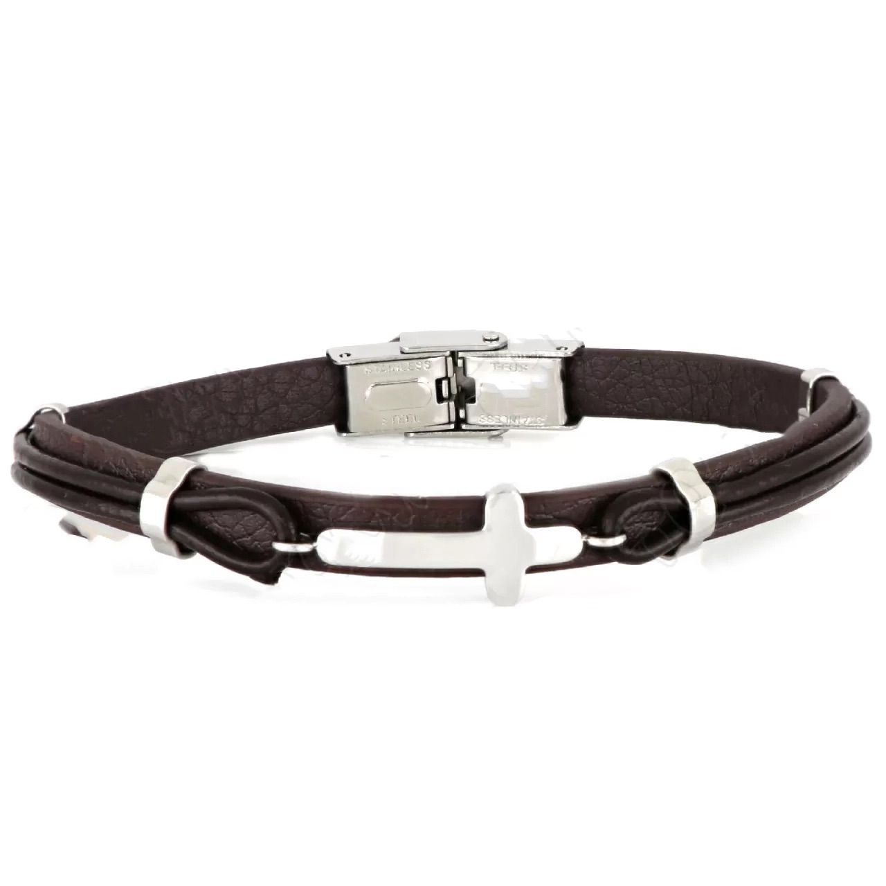 Βραχιόλι Από Δέρμα Και Ατσάλι Με Σταυρό TU29936