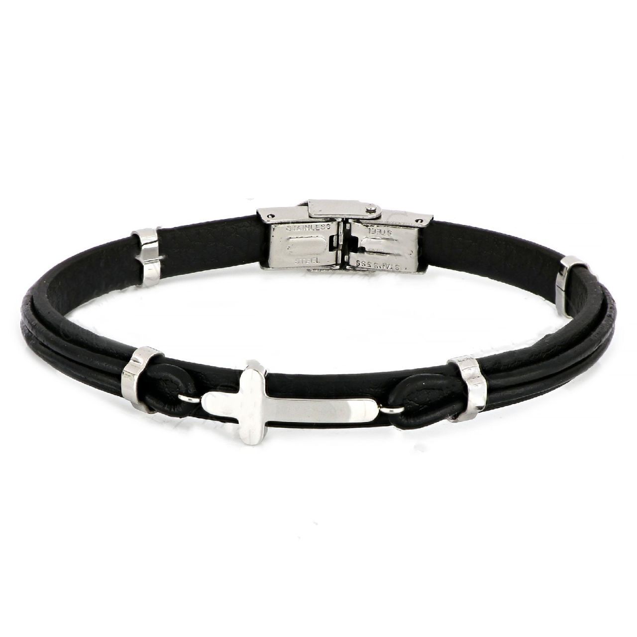 Βραχιόλι Από Δέρμα Και Ατσάλι Με Σταυρό TU29937