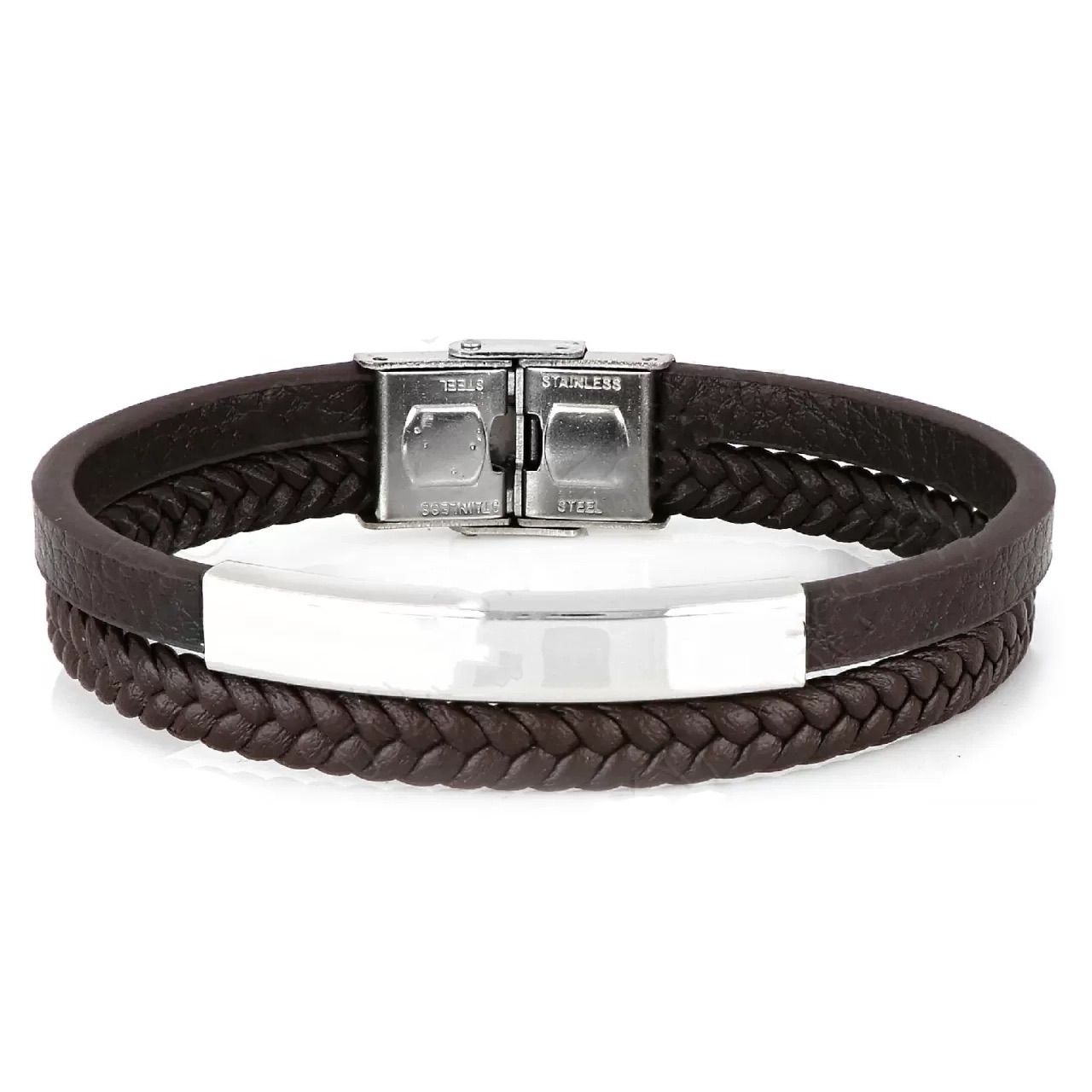 Βραχιόλι Από Δέρμα Και Ατσάλι Με Ταυτότητα TU29946