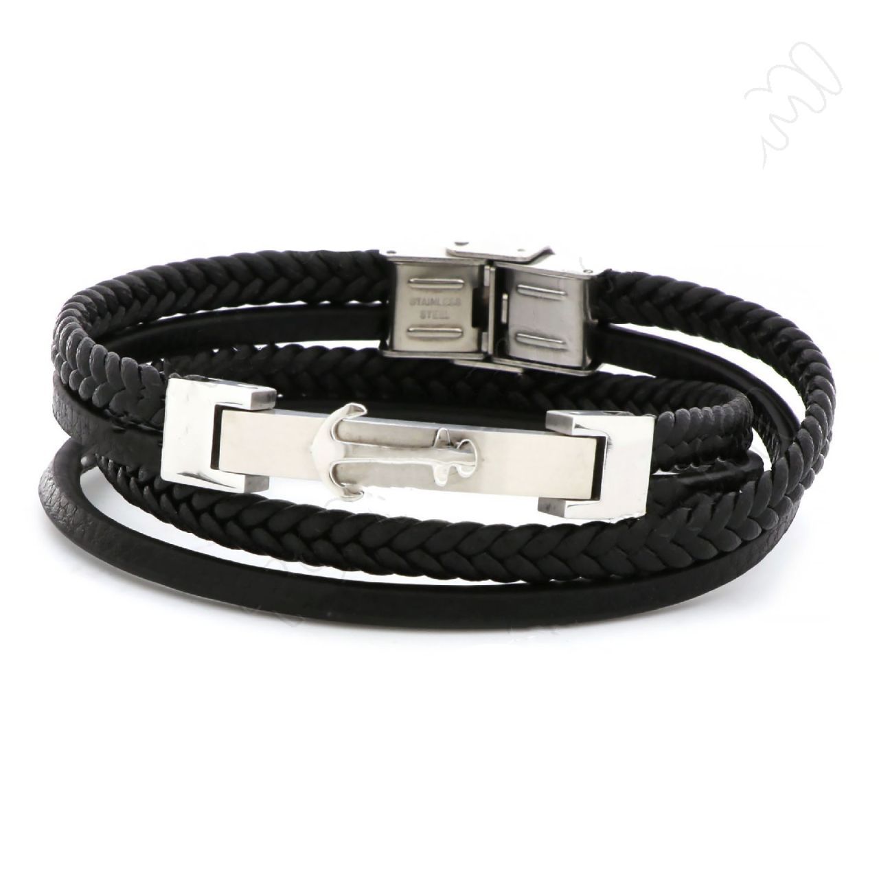 Βραχιόλι Από Δέρμα Και Ατσάλι Με Άγκυρα TU29951