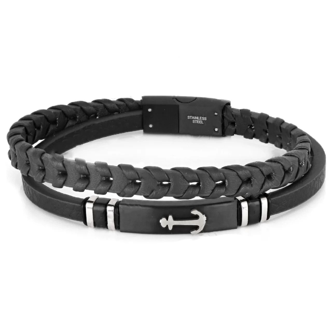 Βραχιόλι Από Δέρμα Και Ατσάλι Με Άγκυρα TU29957