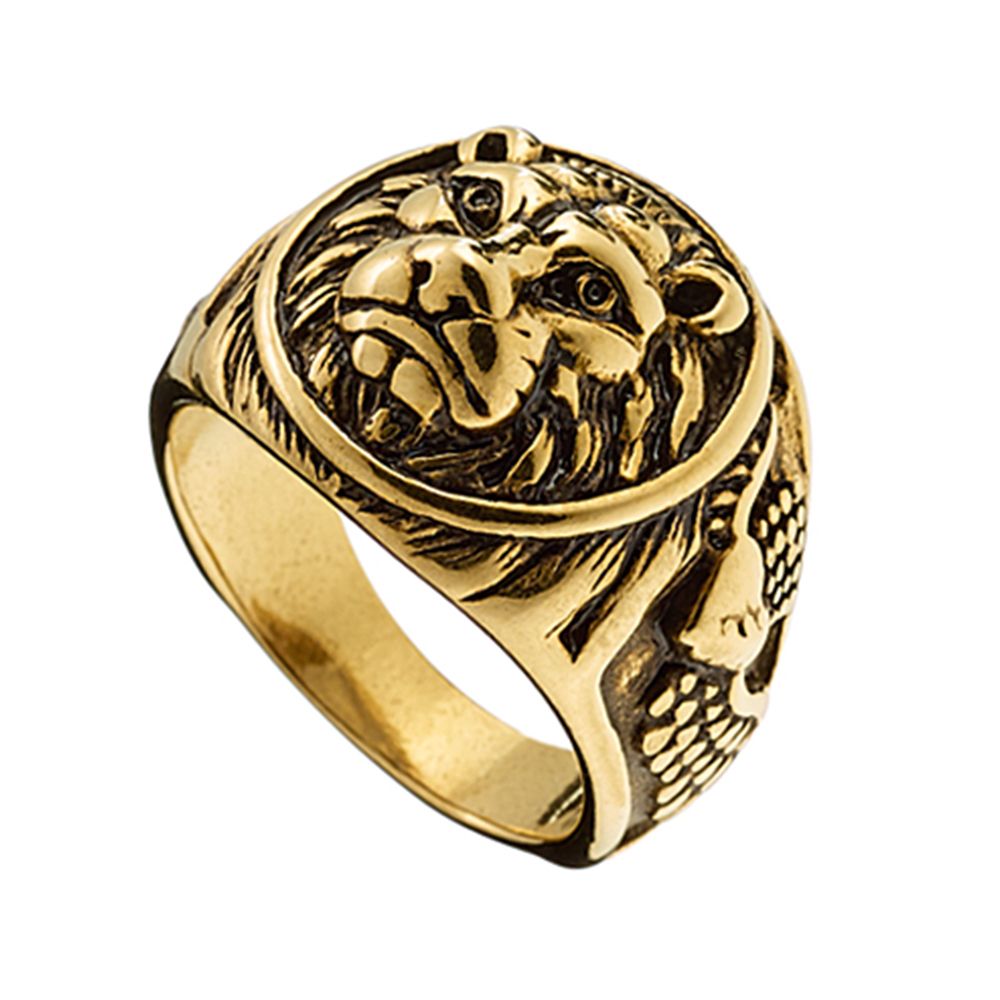 Δαχτυλίδι Από Ανοξείδωτο Ατσάλι Επιχρυσωμένο Με Λιοντάρι AS30744