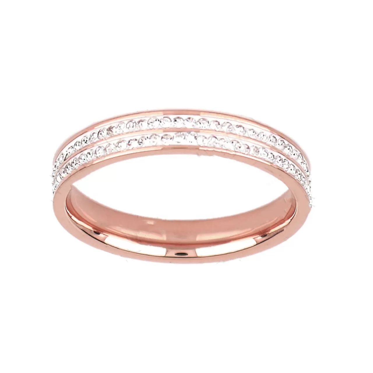 Δαχτυλίδι Βέρα Από Ατσάλι Ροζ Επιχρυσωμένο Με Κρύσταλλα TU30948