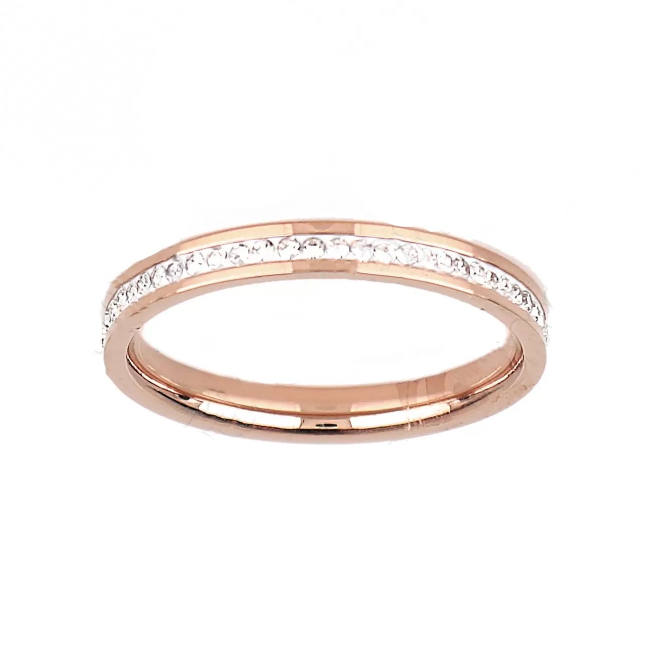 Δαχτυλίδι Βέρα Από Ατσάλι Ροζ Επιχρυσωμένο Με Κρύσταλλα TU30957