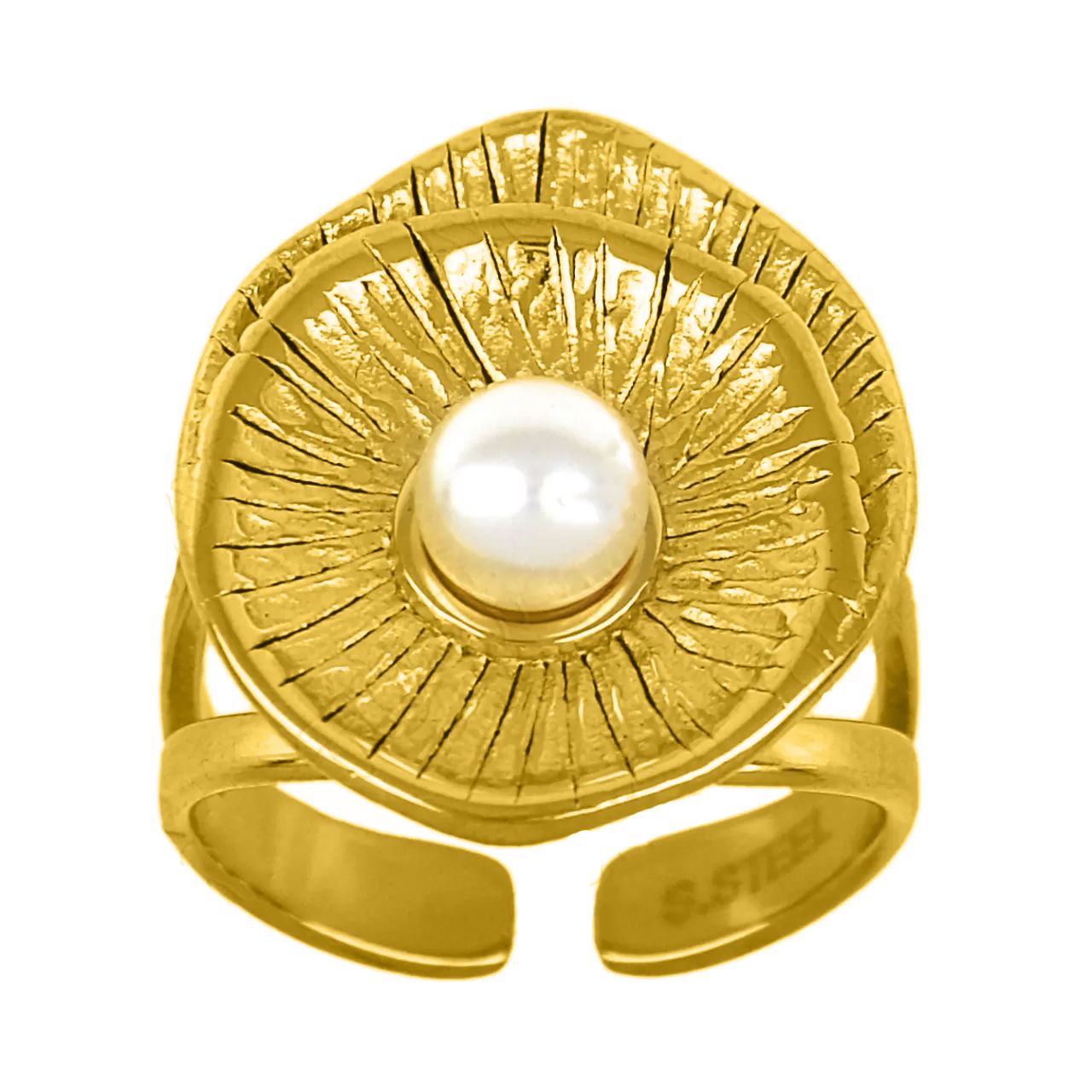 Δαχτυλίδι Από Ατσάλι Επιχρυσωμένο Με Μαργαριτάρι TU30979
