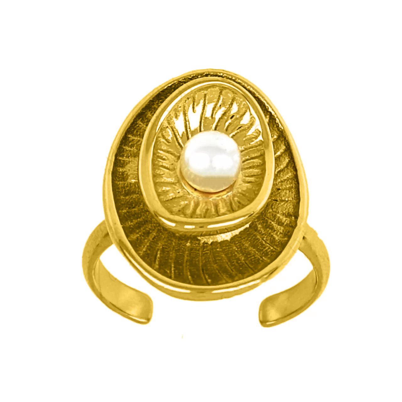 Δαχτυλίδι Από Ατσάλι Επιχρυσωμένο Με Μαργαριτάρι TU30982