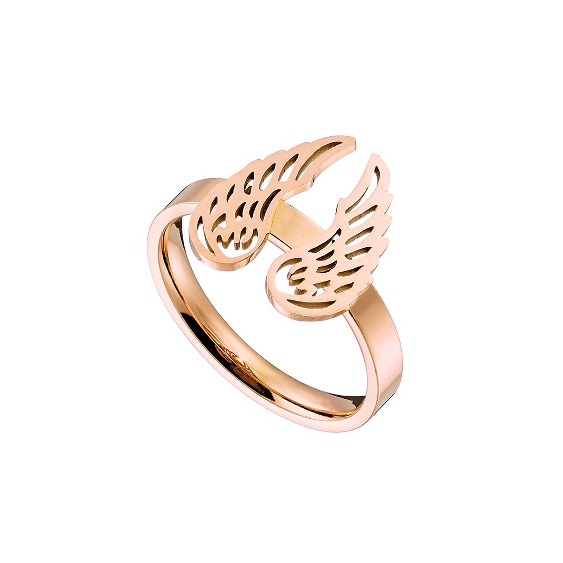 Δαχτυλίδι Από Ανοξείδωτο Ατσάλι Ροζ Επιχρυσωμένο Με Φτερά AS34400