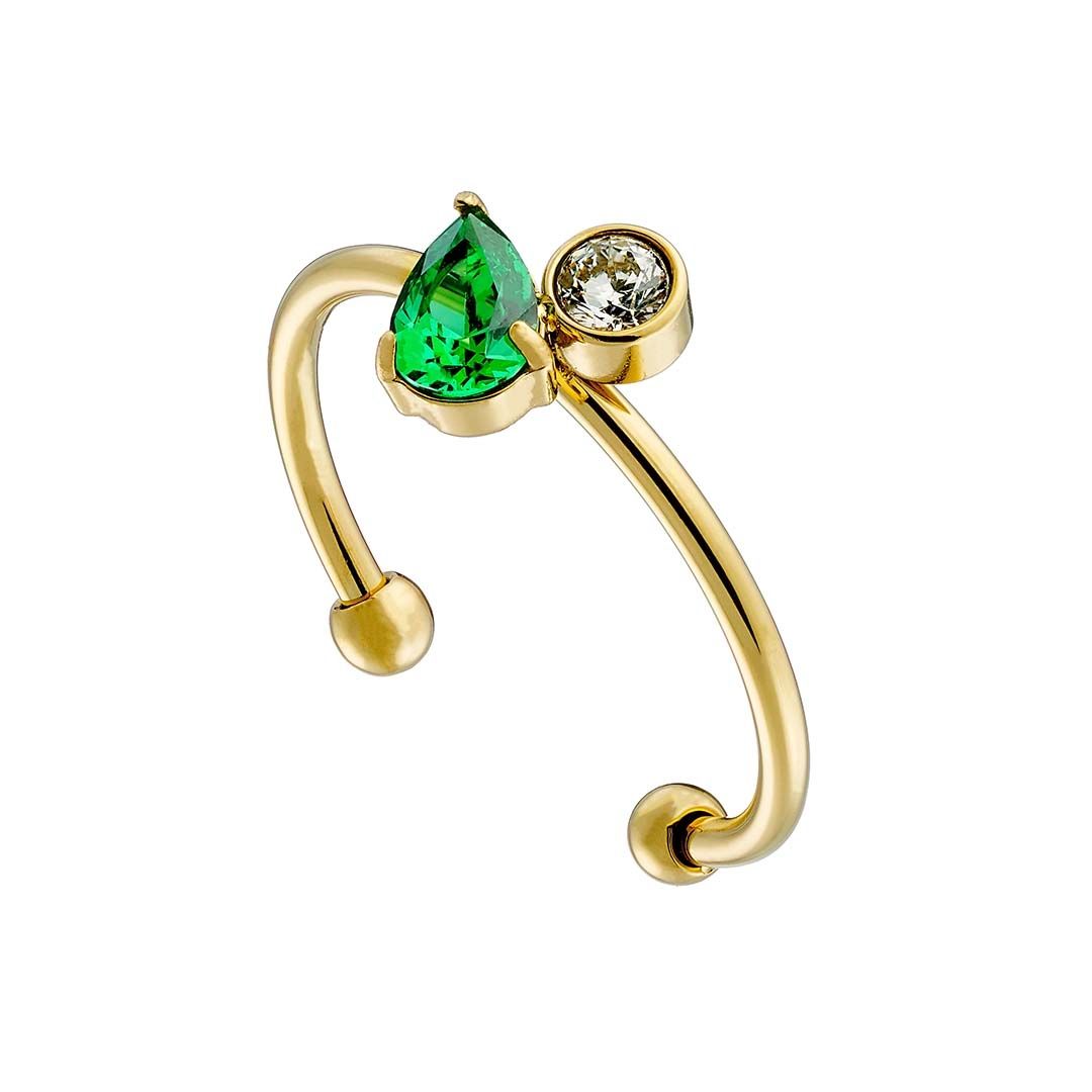 Δαχτυλίδι από Ατσάλι Επιχρυσωμένο Με Ζιργκόν Δάκρυ Πράσινο AS36034