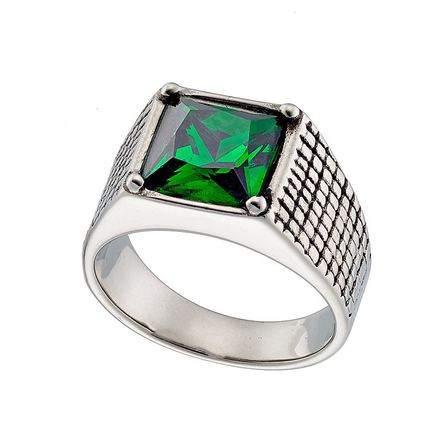 Δαχτυλίδι Από Ατσάλι Με Ζιργκόν Πράσινο AS37496