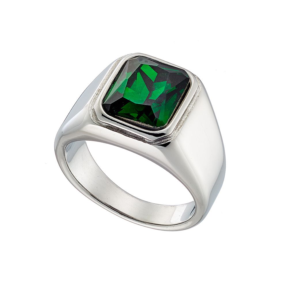 Δαχτυλίδι Από Ατσάλι Με Ζιργκόν Πράσινο AS37507
