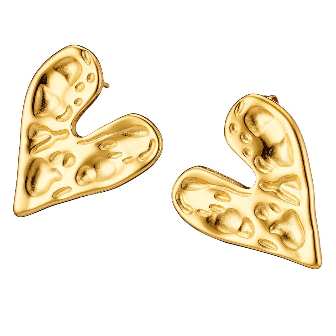 Σκουλαρίκια Από Ατσάλι Επιχρυσωμένο 24Κ Καρδιά AS40134