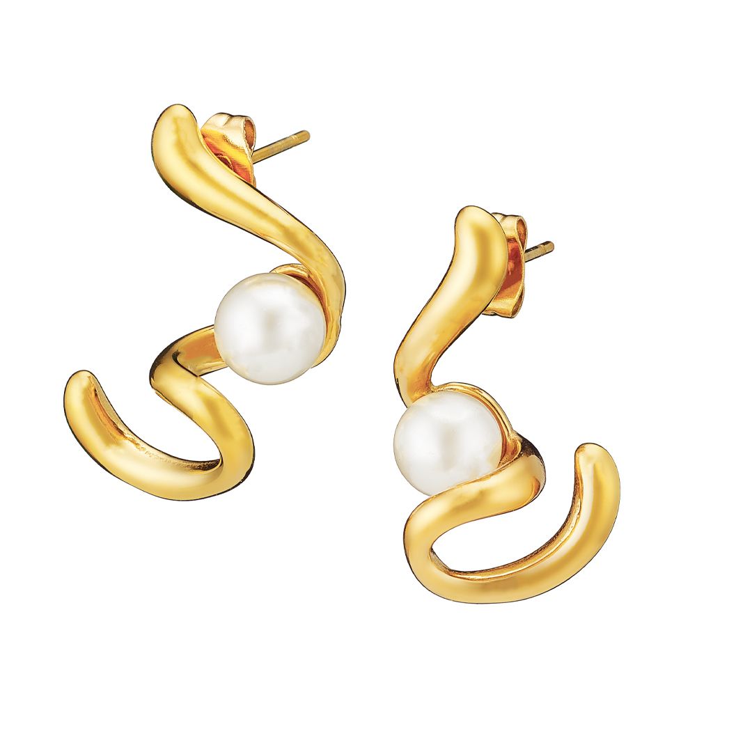 Σκουλαρίκια Από Ατσάλι Επιχρυσωμένο 24Κ Με Μαργαριτάρι AS40176