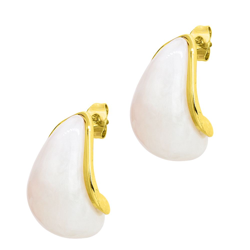 Σκουλαρίκια Marble Drops Λευκό Από Ατσάλι Επιχρυσωμένο MI43445