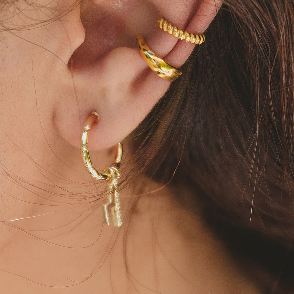 Σετ Σκουλαρίκι Λοβού Και Earcuff Από Ορείχαλκο Επιχρυσωμένο 24Κ PF47481