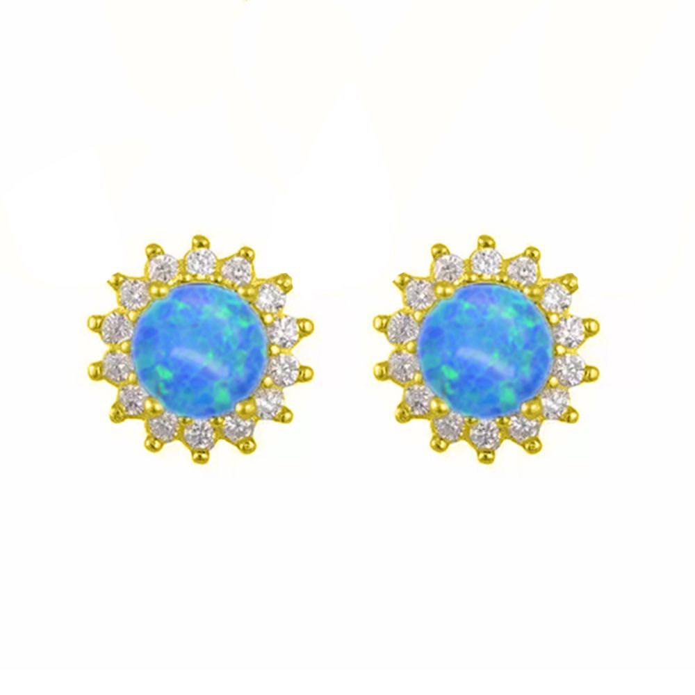 Σκουλαρίκια Ροζέτα Από Ασήμι 925 Επιχρυσωμένο Στρογγυλό Με Μπλε Οπάλι SS47801