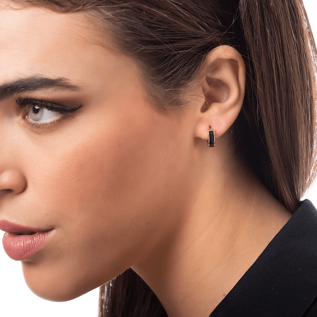 Σκουλαρίκια Κρίκοι Από Ατσάλι Επιχρυσωμένο 24Κ Μαύρα AS47861