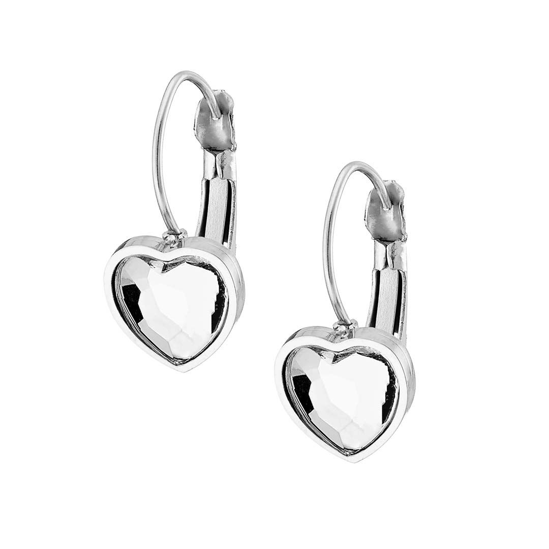 Σκουλαρίκια Κρίκοι Από Ατσάλι Με Καρδιά Λευκή  AS47889