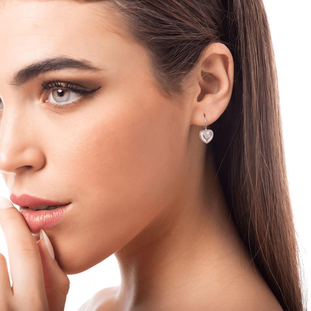 Σκουλαρίκια Κρίκοι Από Ατσάλι Με Καρδιά Λευκή  AS47889