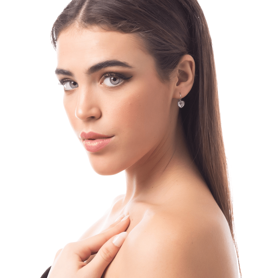 Σκουλαρίκια Κρίκοι Από Ατσάλι Με Καρδιά Λευκή  AS47889