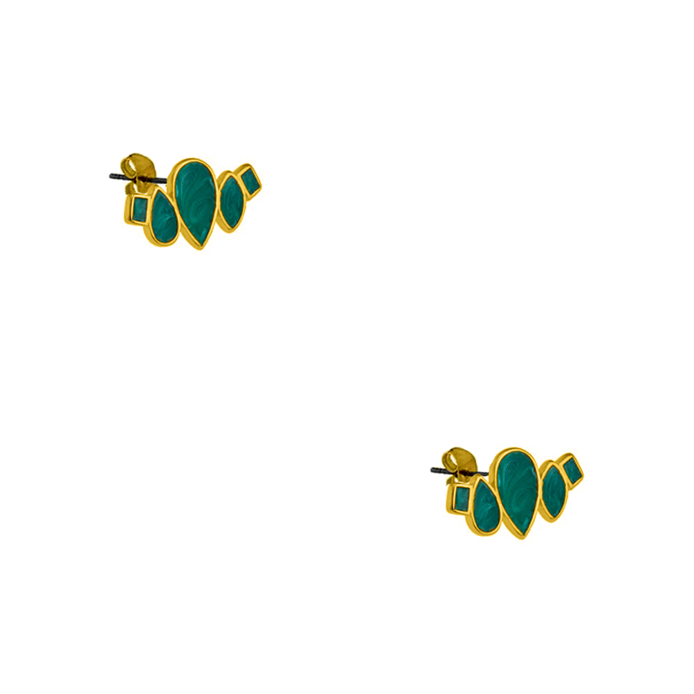 Σκουλαρίκια Από Ορείχαλκο Επιχρυσωμένο 24Κ Σχήματα Πράσινα PF48567