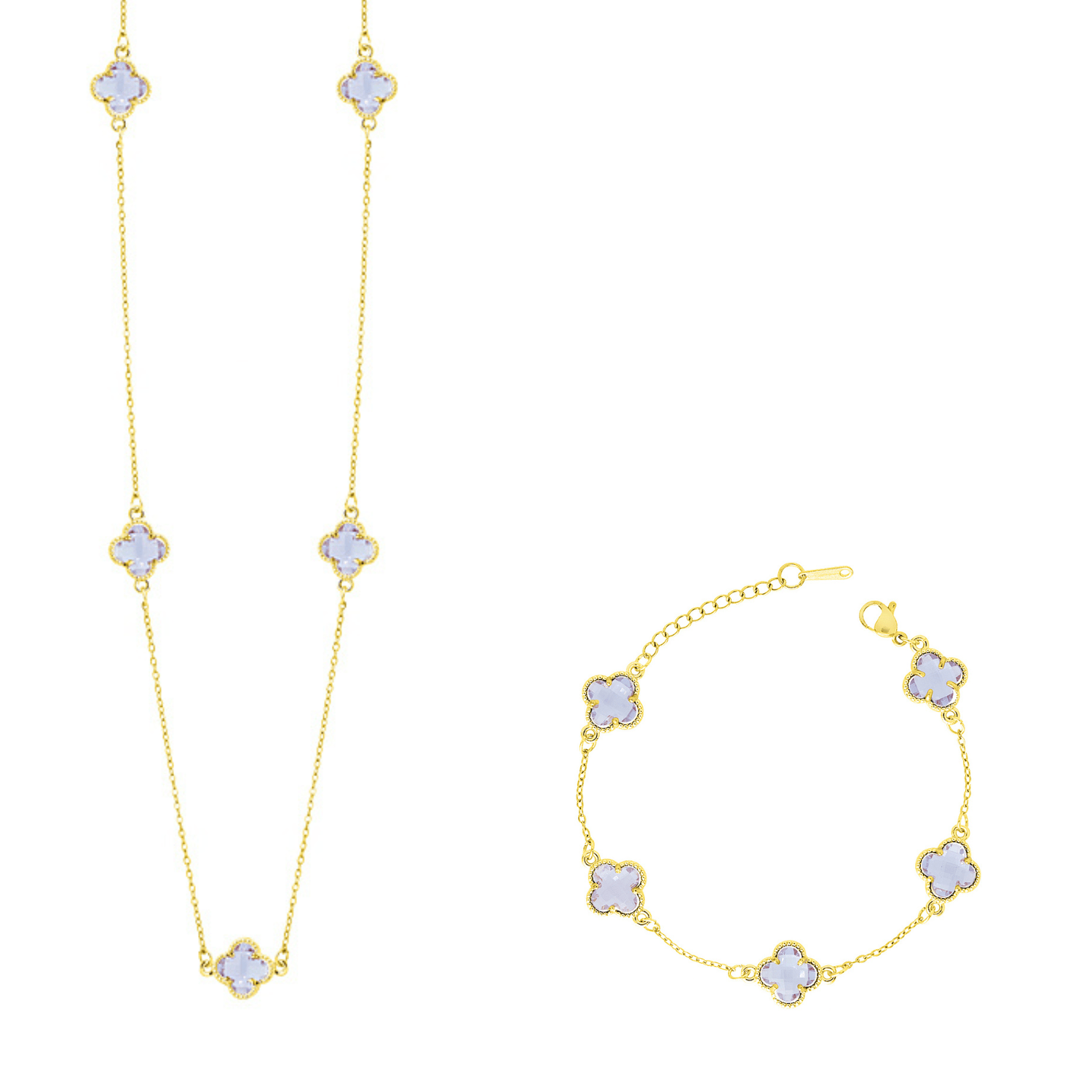 Σετ Λουλούδι Clover Crystal Διπλής Όψης Μωβ Από Ατσάλι Επιχρυσωμένο MI13695