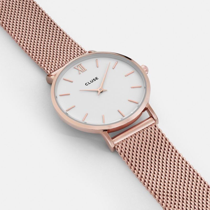 CLUSE Minuit Mesh Rose Gold/White Stainless Steel Strap CW0101203001