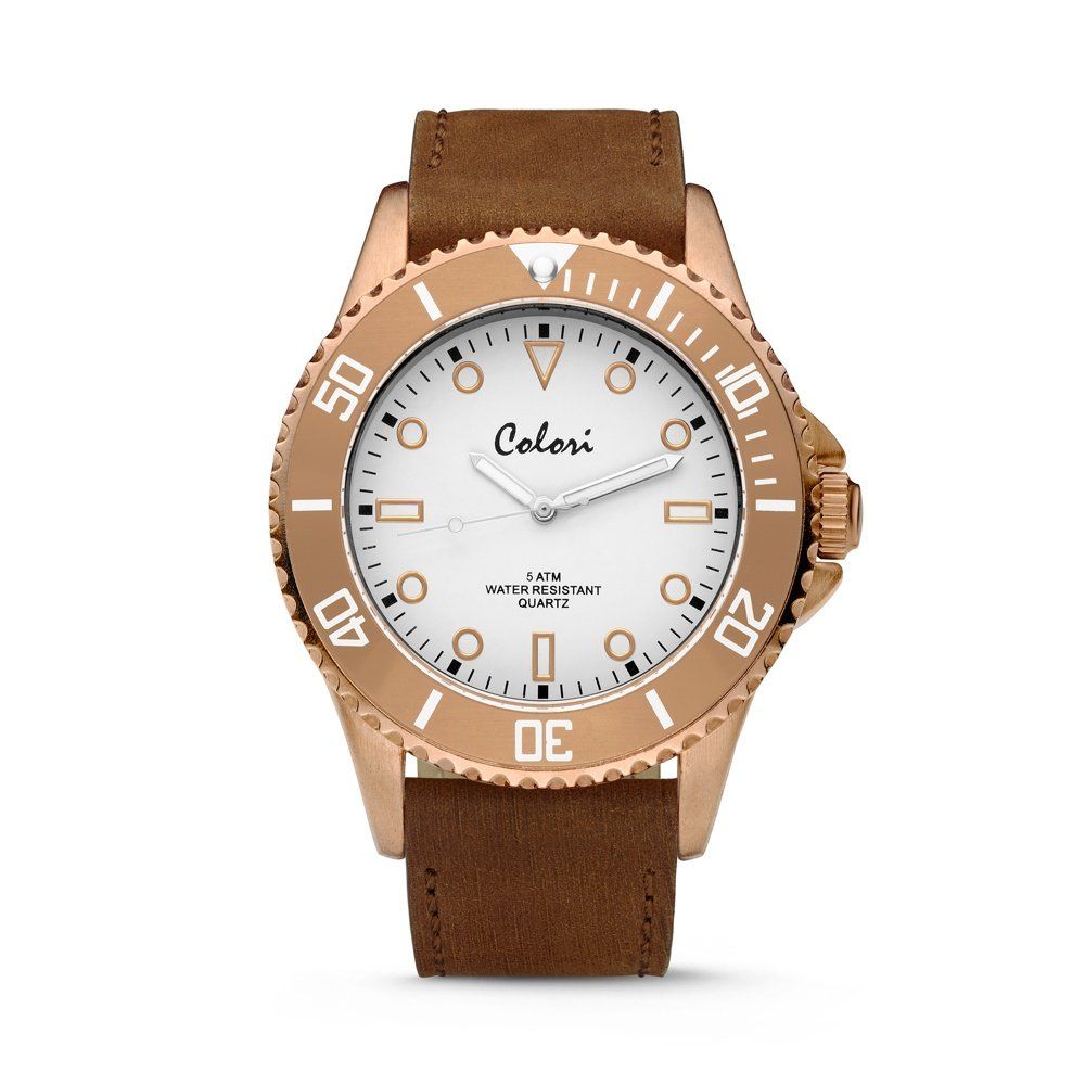 COLORI Rose Gold Brown Leather Strap COL354