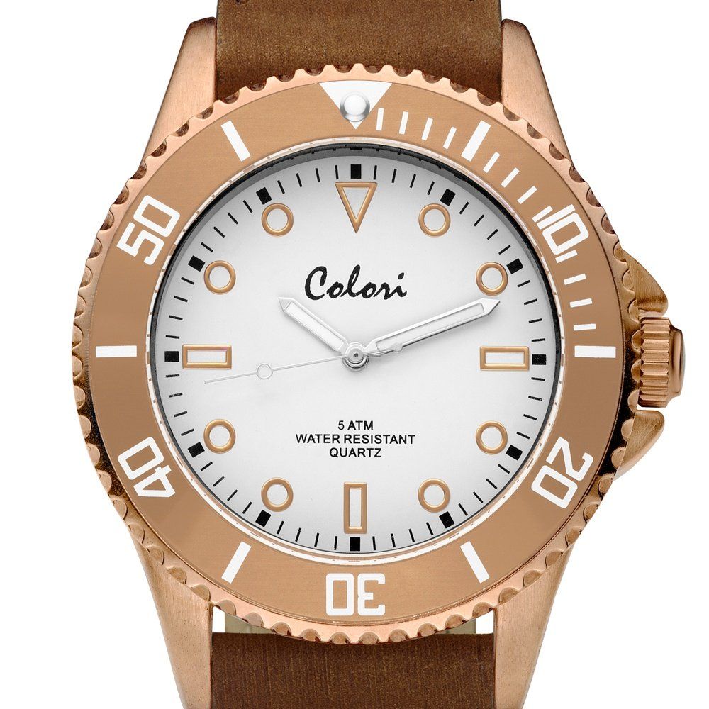 COLORI Rose Gold Brown Leather Strap COL354