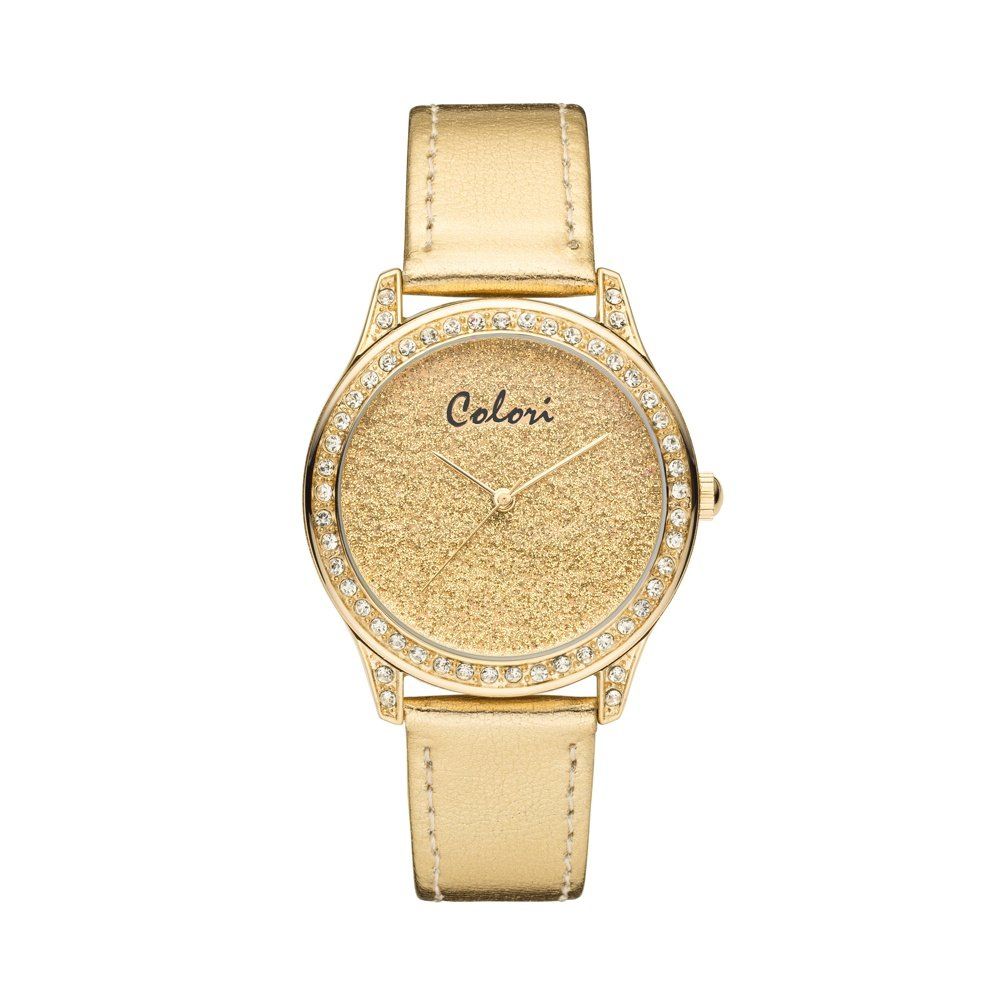 COLORI Ladies Crystal Gold Leather Strap COL380