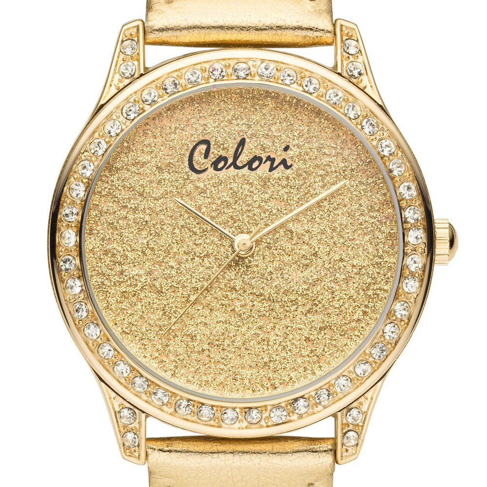 COLORI Ladies Crystal Gold Leather Strap COL380