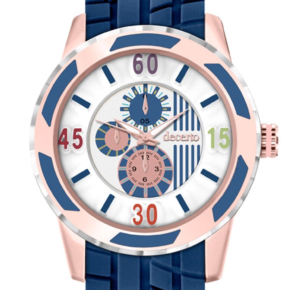 DECERTO Lollipop Ladies Rose Gold Alloy Blue Rubber Strap 3060-3