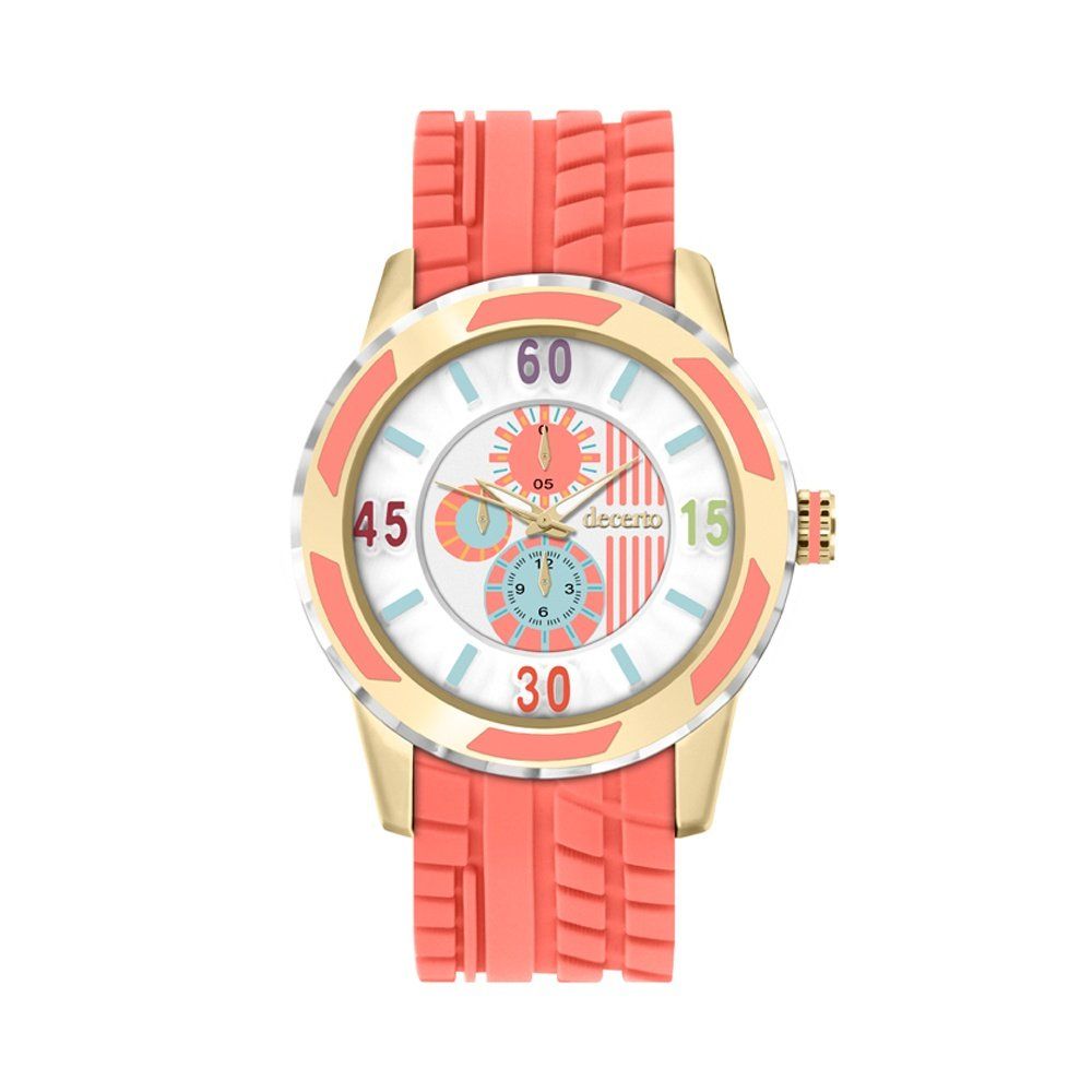 DECERTO Lollipop Ladies Gold Alloy Orange Rubber Strap 3060-5