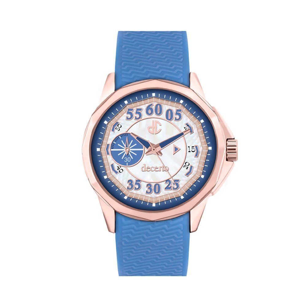 DECERTO Lovish Ladies Rose Gold Alloy Blue Rubber Strap 4507-1