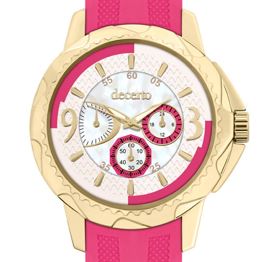 DECERTO Candy Ladies Gold Alloy Fuchsia Rubber Strap 9393-3