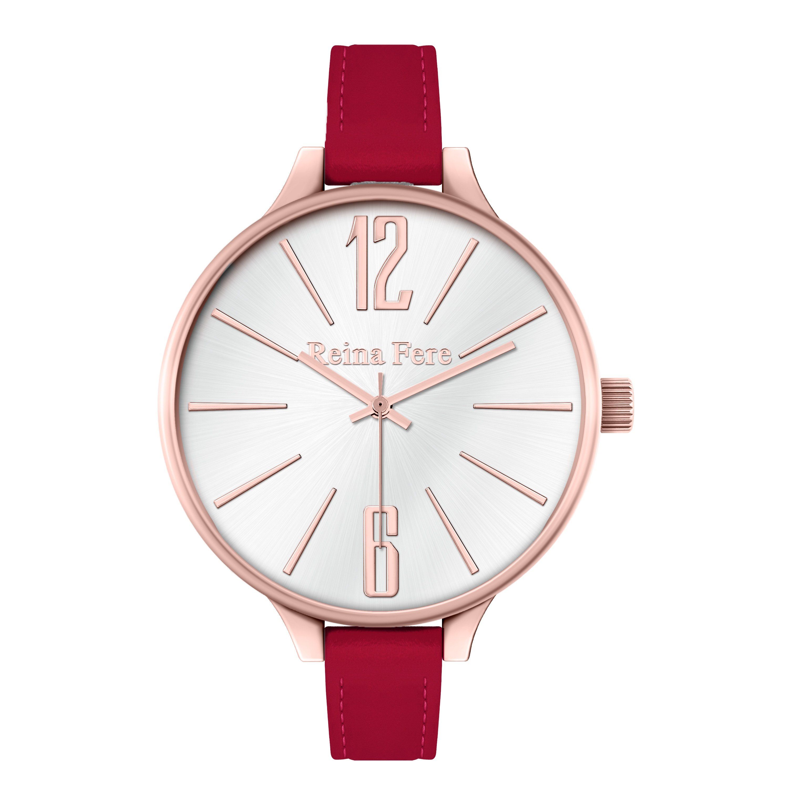 REINA FERE Rose Gold Red Leather Strap 0712-23