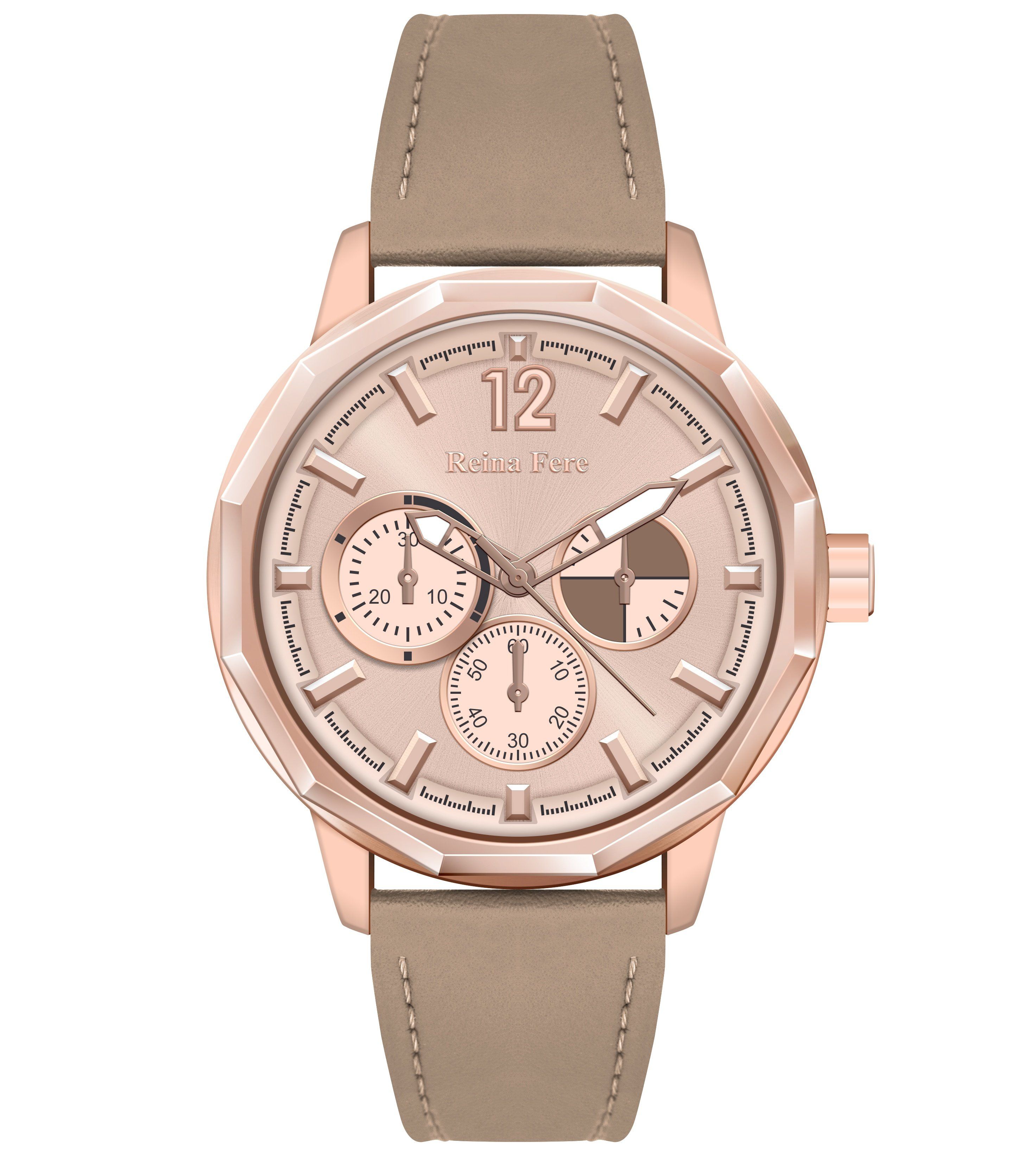 REINA FERE Amphitrite Rose Gold Beige Leather Strap 8826-201