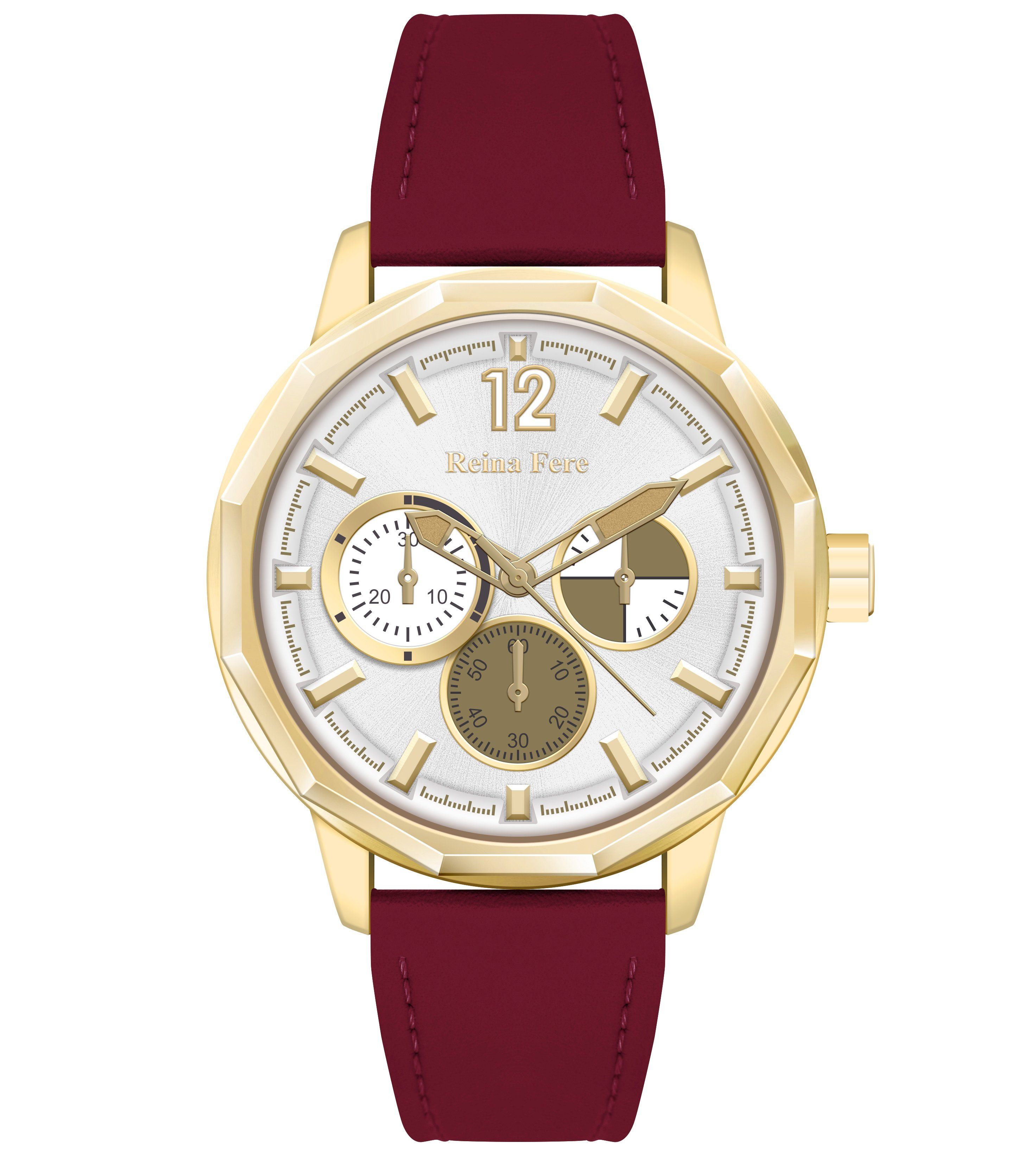 REINA FERE Amphitrite Gold Red Leather Strap 8826-214