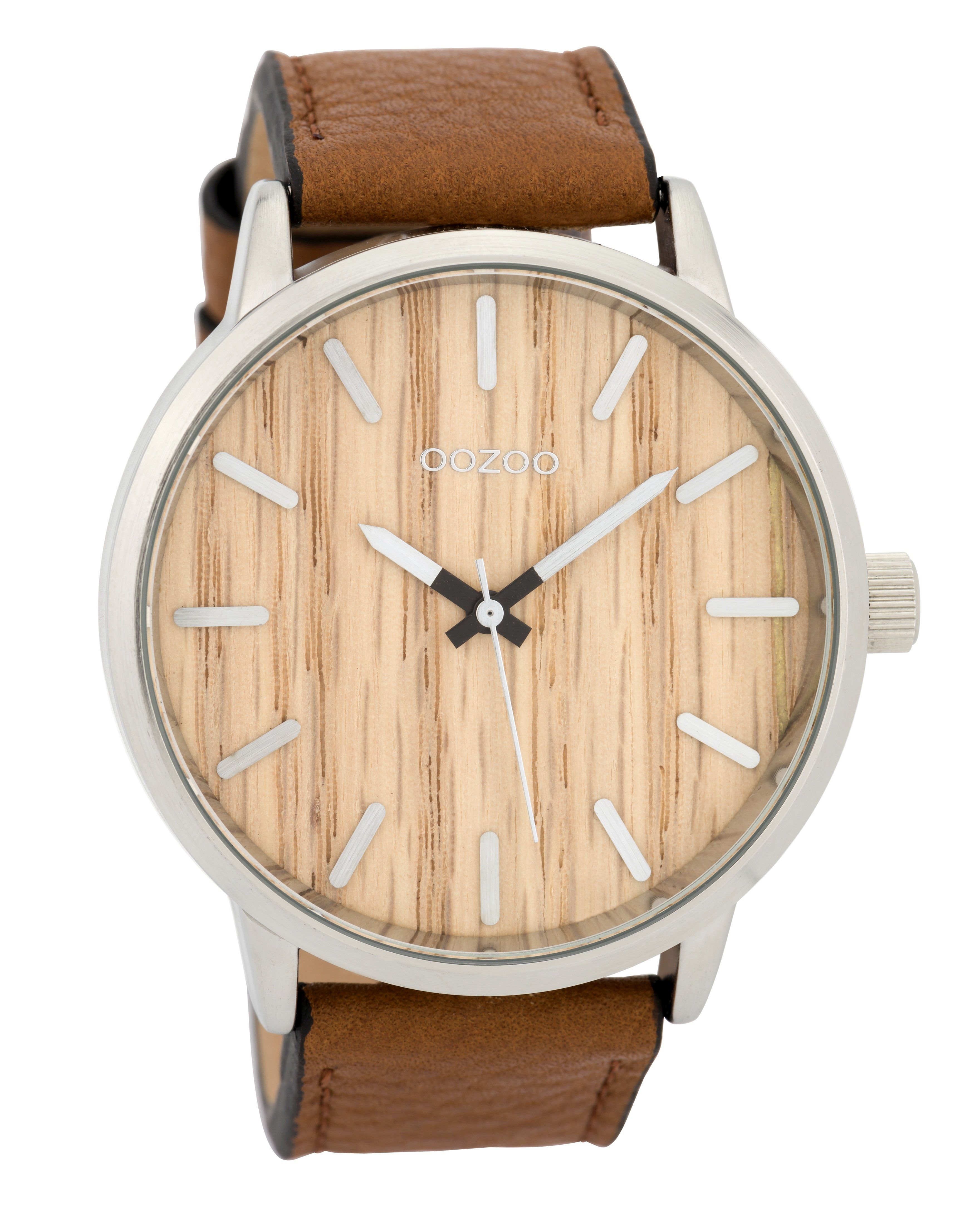 OOZOO Timepieces Pine Wood Dial Brown Leather Strap C9256